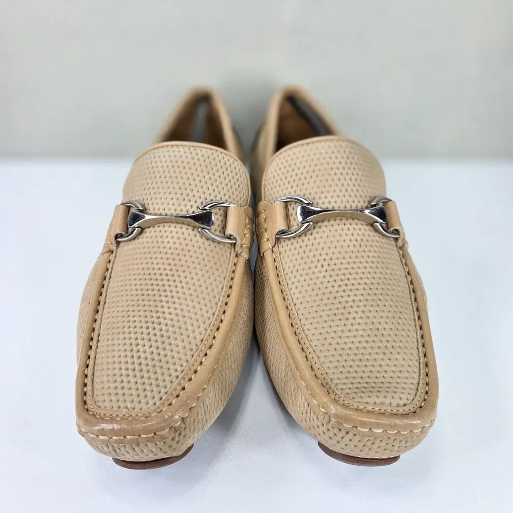 Donald Pliner Dorion03 Tan Perforated Leather Bit Driver Loafers Sz 7.5